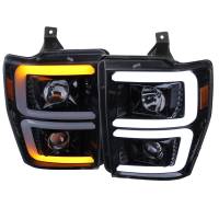 Spec'D Tuning Products - Spec-D 2008-2010 Ford F-250/F-350/F-450/F-550 LED Sequential Turn Signal Bar Projector Headlights (Glossy Black Housing/Smoke Lens) - Image 1