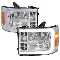 Spec'D Tuning Products - Spec-D 2007-2013 GMC Sierra 1500/ 2007-2014 1500HD 2500HD 3500HD LED Bar Factory Style Headlights (Chrome Housing/Clear Lens) - Image 1