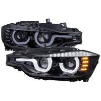 Spec'D Tuning Products - Spec-D 2012-2015 BMW F30 3 Series Sedan Dual LED U-Bar Projector HID-Compatible Headlights w/ LED Turn Signal Lights (Glossy Black Housing/Smoke Lens) - Image 1
