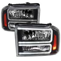 Spec'D Tuning Products - Spec-D 2005-2007 Ford F-250/F-350/F-450/F-550 Super Duty Dual LED C-Bar Factory Style Headlights (Matte Black Housing/Clear Lens) - Image 1