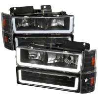 Spec'D Tuning Products - Spec-D 1988-1993 Chevrolet/GMC C10 C/K Sierra Tahoe LED Tube Factory Style Headlights with Bumper & Corner Lights (Matte Black Housing/Clear Lens) - Image 1