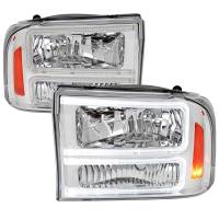 Spec'D Tuning Products - Spec-D 1999-2004 Ford F-250/F-350/F-450/F-550/2000-2004 Excursion Euro Factory Style Headlights with Dual LED C-Bar  (Chrome Housing/Clear Lens) - Image 1
