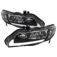 Spec'D Tuning Products - Spec-D 2006-2011 Honda Civic 4DR Sedan Factory Style Headlights w/ LED Strip (Matte Black Housing/Clear Lens) - Image 1