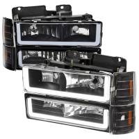 Spec'D Tuning Products - Spec-D 1994-1998 GMC C10/Sierra/Suburban/Yukon Factory Style Headlights w/LED Strip and Bumper & Corner Lights (Matte Black Housing/ Clear Lens) - Image 1