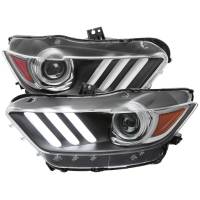 Spec'D Tuning Products - Spec-D 2015-2017 Ford Mustang HID/Xenon Switchback Sequential LED Turn Signal Projector Headlights (Matte Black Housing/Clear Lens) - Image 1