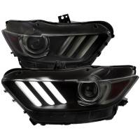 Spec'D Tuning Products - Spec-D 2015-2017 Ford Mustang HID/Xenon Switchback Sequential LED Turn Signal Projector Headlights (Matte Black Housing/Smoke Lens) - Image 1