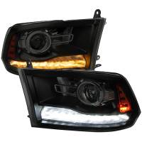 Spec'D Tuning Products - Spec-D 2009-2018 Dodge RAM 1500 / 2019-2021 RAM Classic / 2010-2018 RAM 2500 3500 Switchback Sequential LED Bar Projector Headlights (Jet Black Housing/Smoke Lens) - Image 1