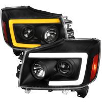 Spec'D Tuning Products - Spec-D 2004-2015 Nissan Titan / 2004-2007 Armada LED C-Bar Projector Headlights w/ Switchback Sequential Turn Signals (Matte Black Housing/Clear Lens) - Image 1