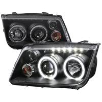 Spec'D Tuning Products - Spec-D 1999-2005 Volkswagen Jetta/Bora Mk4 Dual Halo Projector Headlights w/ LED Light Strip (Matte Black Housing/Clear Lens) - Image 1