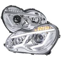 Spec'D Tuning Products - Spec-D 2001-2007 Mercedes Benz W203 C Class Sedan Projector Headlights w/ LED Light Bar & LED Turn Signal Lights (Chrome Housing/Clear Lens) - Image 1