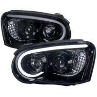 Spec'D Tuning Products - Spec-D 2004-2005 Subaru Impreza WRX STI Outback Projector Headlights w/ LED Light Bar (Glossy Black Housing/Smoke Lens) - Image 1