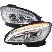 Spec'D Tuning Products - Spec-D 2008-2011 Mercedes Benz W204 C Class Projector Headlights w/ LED Light Bar & LED Turn Signal Lights (Chrome Housing/Clear Lens) - Image 1