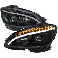Spec'D Tuning Products - Spec-D 2008-2011 Mercedes Benz W204 C Class Projector Headlights w/ LED Light Bar & LED Turn Signal Lights (Matte Black Housing/Clear Lens) - Image 1