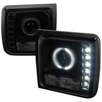 Spec'D Tuning Products - Spec-D 1997-2001 Jeep Cherokee Halo Projector Headlights w/ SMD LED Light Strip (Black Housing/Smoke Lens) - Image 1