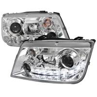 Spec'D Tuning Products - Spec-D 1999-2004 Volkswagen Jetta/Bora Projector Headlights w/ R8 Style LED Light Strip (Chrome Housing/Clear Lens) - Image 1