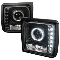Spec'D Tuning Products - Spec-D 1997-2001 Jeep Cherokee Halo Projector Headlights w/ SMD LED Light Strip (Matte Black Housing/Clear Lens) - Image 1