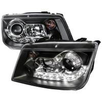 Spec'D Tuning Products - Spec-D 1999-2004 Volkswagen Jetta/Bora Projector Headlights w/ R8 Style LED Light Strip (Matte Black Housing/Clear Lens) - Image 1
