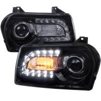 Spec'D Tuning Products - Spec-D 2005-2010 Chrysler 300 Base/LX/Touring Projector Headlights w/ LED Light Strip & LED Turn Signal Lights (Glossy Black Housing/Smoke Lens) - Image 1