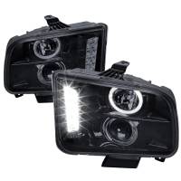 Spec'D Tuning Products - Spec-D 2005-2009 Ford Mustang Halo Projector Headlights w/ LED Light Strip (Glossy Black Housing/Smoke Lens) - Image 1