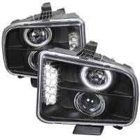 Spec'D Tuning Products - Spec-D 2005-2009 Ford Mustang Halo Projector Headlights w/ LED Light Strip (Matte Black Housing/Clear Lens) - Image 1