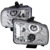 Spec'D Tuning Products - Spec-D 2005-2009 Ford Mustang Halo Projector Headlights w/ LED Light Strip (Chrome Housing/Clear Lens) - Image 1