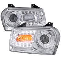 Spec'D Tuning Products - Spec-D 2005-2010 Chrysler 300 Base/LX/Touring Projector Headlights w/ LED Light Strip & LED Turn Signal Lights (Chrome Housing/Clear Lens) - Image 1
