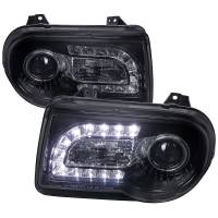 Spec'D Tuning Products - Spec-D 2005-2010 Chrysler 300 Projector Headlights w/ LED Light Strip (Glossy Black Housing/Smoke Lens) - Image 1