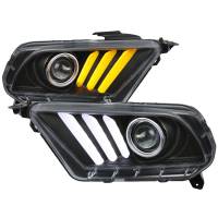 Spec'D Tuning Products - Spec-D 2010-2014 Ford Mustang Sequential LED Bar Projector Headlights w/ Sequential Turn Signal Lights (Matte Black Housing/Clear Lens) - Image 1