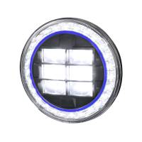 Spec'D Tuning Products - Spec-D Universal 7" Round Cree LED Blue Rim Halo Projector Headlight - 1PC (Matte Black Housing/Clear Lens) - Image 1