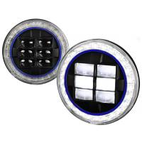 Spec'D Tuning Products - Spec-D Universal 7" Round Cree LED Blue Rim Halo Projector Headlights - 2PC (Matte Black Housing/Clear Lens) - Image 1