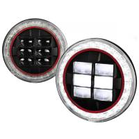 Spec'D Tuning Products - Spec-D Universal 7" Round Cree LED Red Rim Halo Projector Headlights - 2PC (Matte Black Housing/Clear Lens) - Image 1