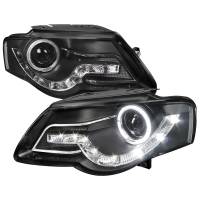 Spec'D Tuning Products - Spec-D 2006-2010 Volkswagen Passat Halo Projector Headlights w/ R8 Style LED Light Strip (Matte Black Housing/Clear Lens) - Image 1