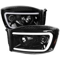 Spec'D Tuning Products - Spec-D 2006-2008 Dodge RAM 1500/ 2006-2009 2500 3500 Switchback LED C-Bar Projector Headlights (Jet Black Housing/Clear Lens) - Image 1