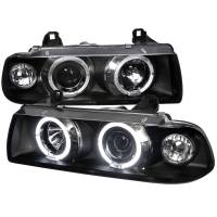 Spec'D Tuning Products - Spec-D 1992-1998 BMW E36 3 Series Coupe/Sedan Dual Halo Projector Headlights (Matte Black Housing/Clear Lens) - Image 1
