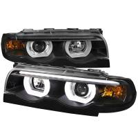 Spec'D Tuning Products - Spec-D 1995-2001 BMW E38 7 Series LED Bar Dual Halo Projector Headlights (Matte Black Housing/Clear Lens) - Image 1