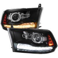 Spec'D Tuning Products - Spec-D 2009-2018 Dodge RAM 1500 / 2019-2021 RAM Classic / 2010-2018 RAM 2500 3500 Switchback Sequential LED Bar Projector Headlights (Matte Black Housing/Clear Lens) - Image 1