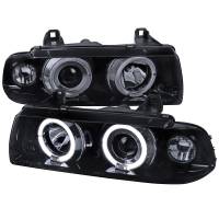 Spec'D Tuning Products - Spec-D 1992-1998 BMW E36 3 Series Coupe/Sedan Dual Halo Projector Headlights (Glossy Black Housing/Smoke Lens) - Image 1