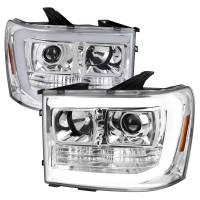 Spec'D Tuning Products - Spec-D 2007-2013 GMC Sierra 1500 / 2007-2014 Sierra 1500HD 2500HD 3500HD / 2009-2013 Sierra 1500 Hybrid LED C-Bar Projector Headlights (Chrome Housing/Clear Lens) - Image 1