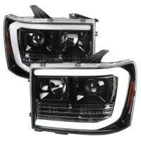 Spec'D Tuning Products - Spec-D 2007-2013 GMC Sierra 1500 / 2007-2014 Sierra 1500HD 2500HD 3500HD / 2009-2013 Sierra 1500 Hybrid LED C-Bar Projector Headlights (Jet Black Housing/Clear Lens) - Image 1