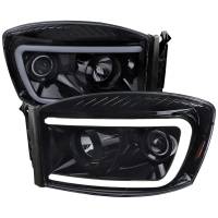 Spec'D Tuning Products - Spec-D 2006-2008 Dodge RAM 1500/ 2006-2009 2500 3500 Switchback LED C-Bar Projector Headlights (Glossy Black Housing/Smoke Lens) - Image 1