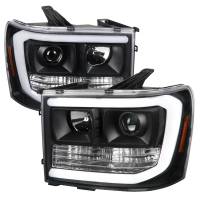 Spec'D Tuning Products - Spec-D 2007-2013 GMC Sierra 1500 / 2007-2014 Sierra 1500HD 2500HD 3500HD / 2009-2013 Sierra 1500 Hybrid LED C-Bar Projector Headlights (Matte Black Housing/Clear Lens) - Image 1