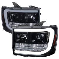 Spec'D Tuning Products - Spec-D 2007-2013 GMC Sierra 1500 / 2007-2014 Sierra 1500HD 2500HD 3500HD / 2009-2013 Sierra 1500 Hybrid LED C-Bar Projector Headlights (Glossy Black Housing/Smoke Lens) - Image 1
