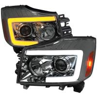 Spec'D Tuning Products - Spec-D 2004-2015 Nissan Titan / 2004-2007 Armada LED C-Bar Projector Headlights w/ Switchback Sequential Turn Signals (Chrome Housing/Smoke Lens) - Image 1