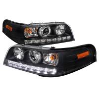 Spec'D Tuning Products - Spec-D 1998-2011 Ford Crown Victoria Projector Headlights w/ LED Light Strip (Matte Black Housing/Clear Lens) - Image 1