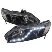 Spec'D Tuning Products - Spec-D 2006-2011 Honda Civic Sedan Projector Headlights w/ R8 Style LED Light Strip (Matte Black Housing/Clear Lens) - Image 1