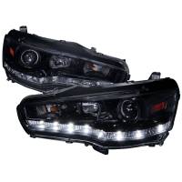 Spec'D Tuning Products - Spec-D 2008-2015 Mitsubishi Lancer EVO Projector Headlights w/ SMD LED Light Strip (Glossy Black Housing/Smoke Lens) - Image 1