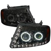 Spec'D Tuning Products - Spec-D 2004-2008 Ford F-150/ 2006-2008 Lincoln Mark LT Dual Halo Projector Headlights w/ LED Light Strip (Chrome Housing/Smoke Lens) - Image 1