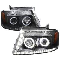 Spec'D Tuning Products - Spec-D 2004-2008 Ford F-150/ 2006-2008 Lincoln Mark LT Dual Halo Projector Headlights w/ LED Light Strip (Matte Black Housing/Clear Lens) - Image 1