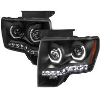 Spec'D Tuning Products - Spec-D 2009-2014 Ford F-150 Dual U-Ring Halo Projector Headlights w/ LED Light Strip (Matte Black Housing/Clear Lens) - Image 1