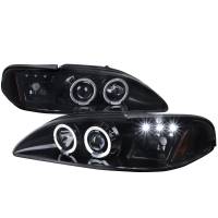 Spec'D Tuning Products - Spec-D 1994-1998 Ford Mustang Dual Halo V2 Projector Headlights (Glossy Black Housing/Smoke Lens) - Image 1